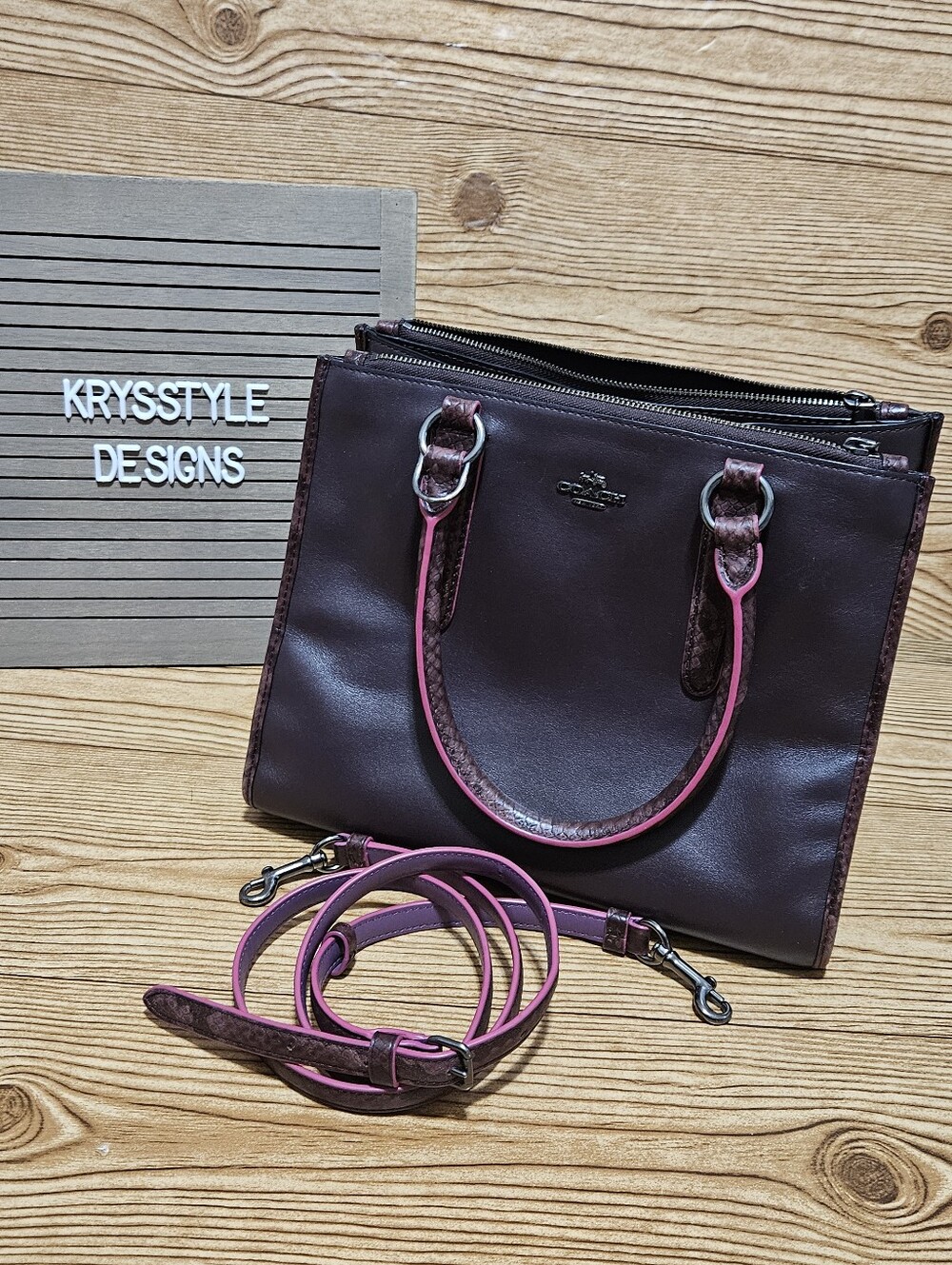 Coach Crosby Carryall Oxblood Leather with Python Trim